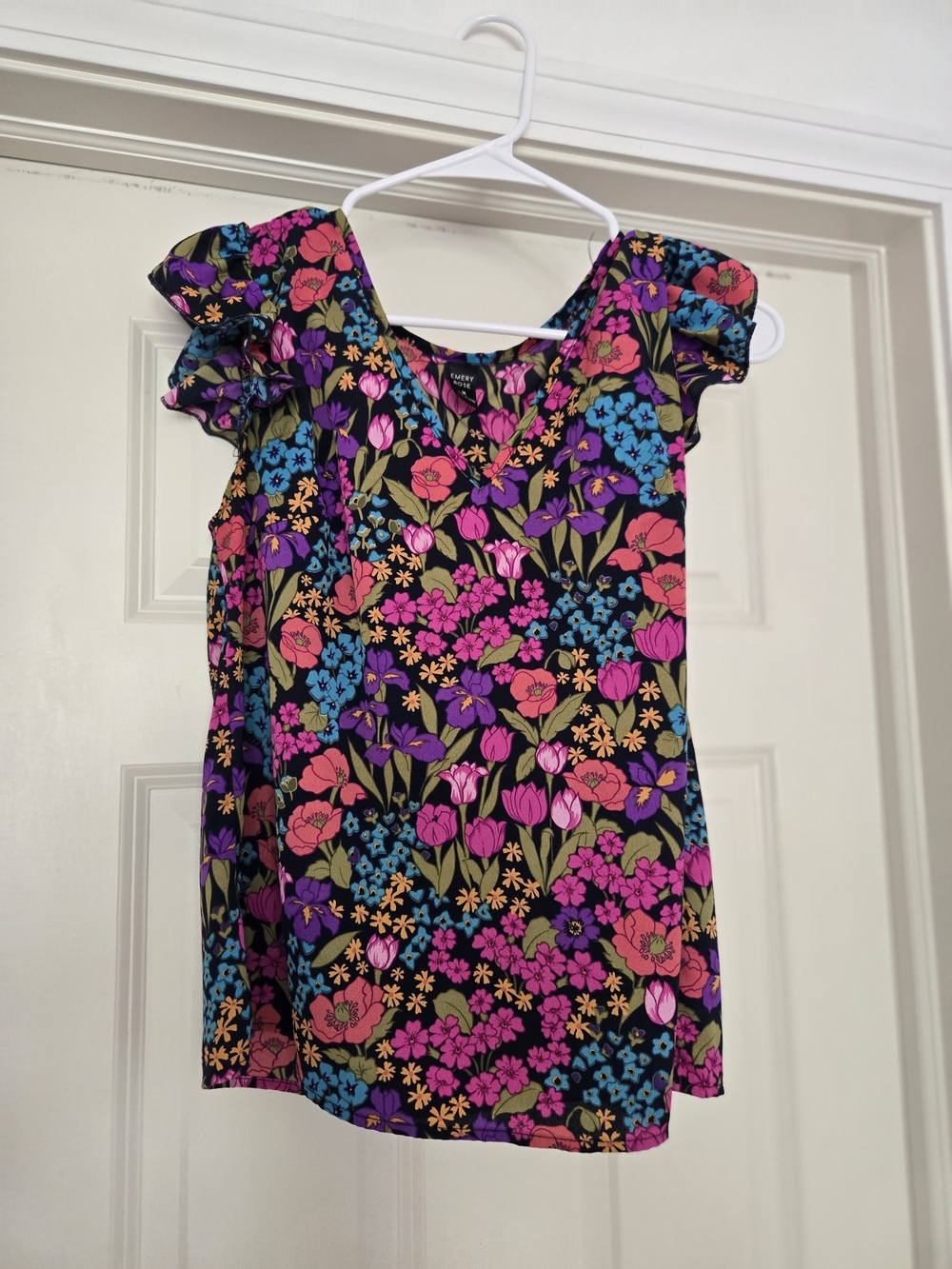 Bright Floral Flutter Sleeve Top